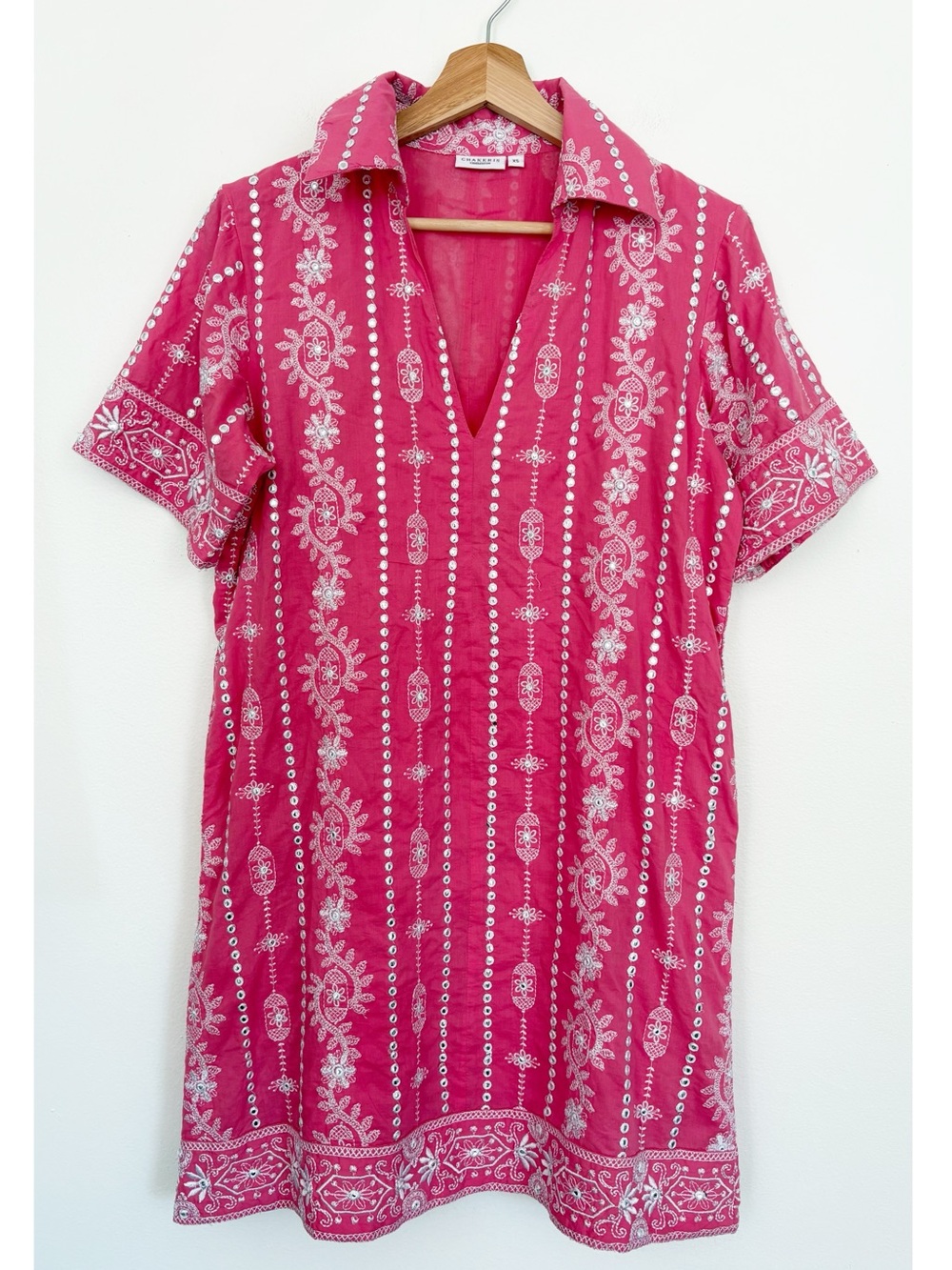 Chakeris Charleston || Embellished Anna Mini Dress Collared Shirt Dress Pink XS